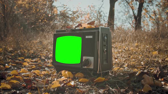 Vintage Television Set with Green Screen