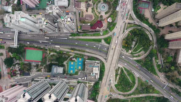 Top down view of Hong Kong traffic in the city