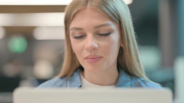 Close Up of Woman Talking on Video Call on Laptop