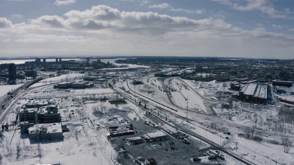 4K winter city industrial bridge highway seq 002/003