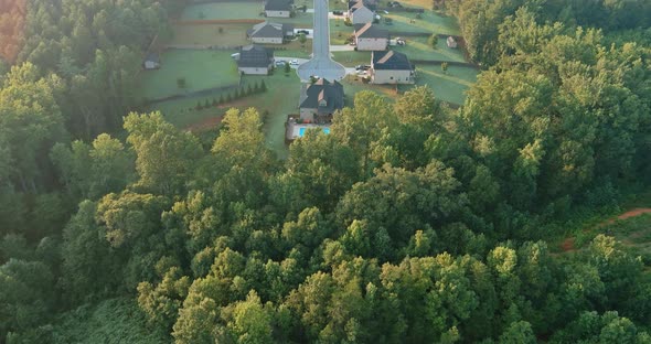 Aerial View Over the Small Town Landscape Residential Sleeping Area Roof Houses in Boiling Springs