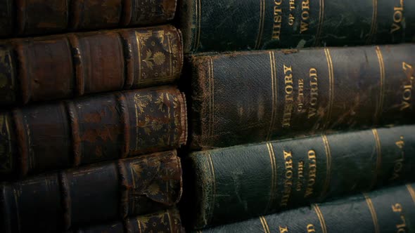 Stacks Of Old Books Moving Shot