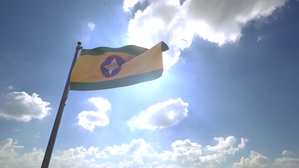 Bucaramanga City Flag (Colombia) on a Flagpole V4 - 4K