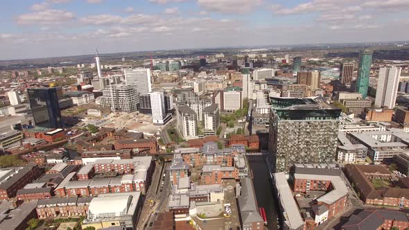 4k Aerial Birmingham Uk with Mailbox, Cube, Hilton Hotel, and city scape