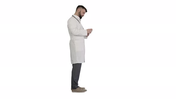 Medical Services for a Fee Doctor Counting EUROs on White Background