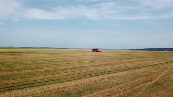 Combines Working on the Large Wheat Field