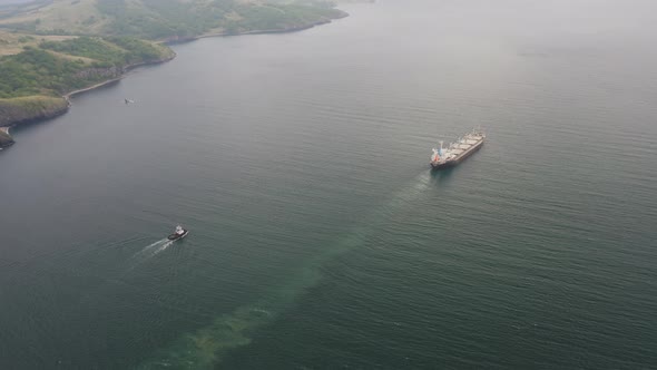 Drone View of the Dry Cargo Ship in Motion