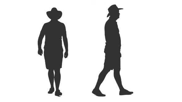 Silhouette of Walking Man in Cowboy Hat, Alpha Channel