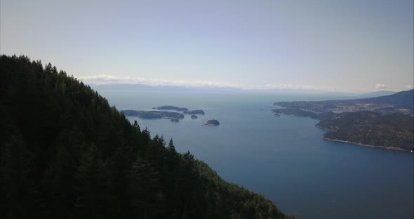 Aerial view of Bowen Island forest and small islands in Ocean