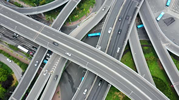 Aerial view of highway and overpass in city