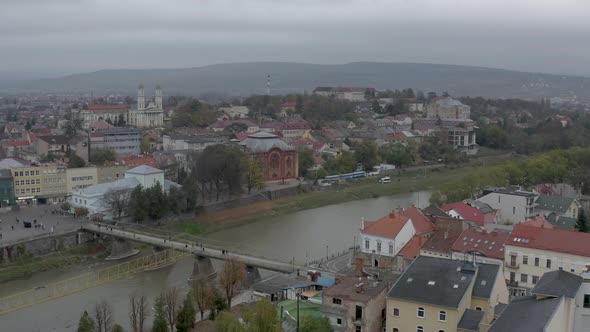 Aerial View of City Uzhhorod in Autumn