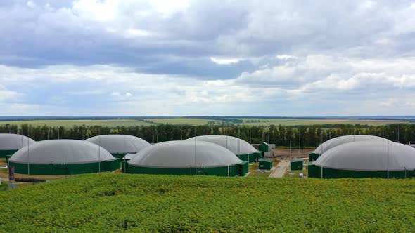 Biogas complex with storage tanks