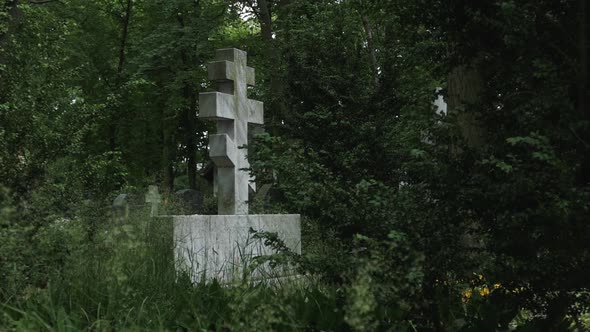 Orthodox Cemetery - Marble Cross and Park Trees