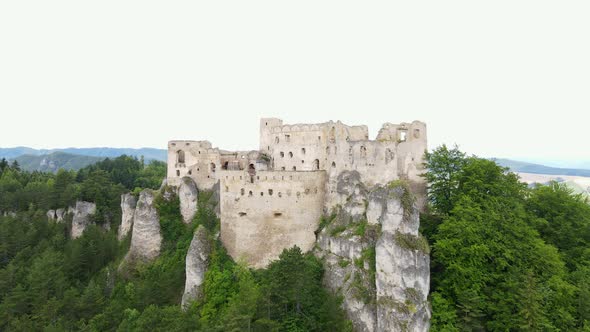 Aerial view of the castle in the village of Lietava in Slovakia