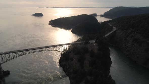 Big Coastal Bridge With People Traveling To Islands On Sunny Day