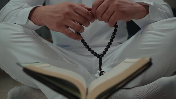 Middle Eastern Man Praying Closeup Islamic Religion