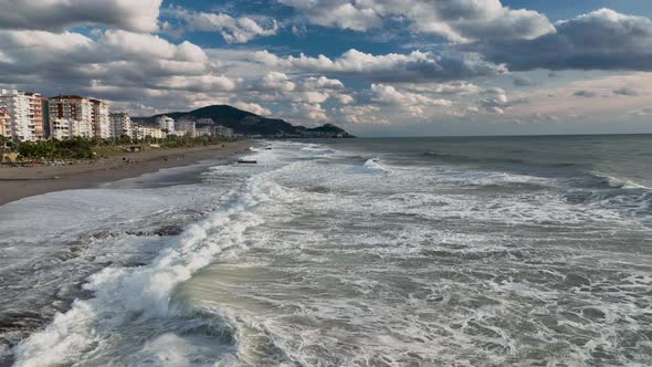 Sea Storm Texture 4K Aerial View 4 K Alanya Turkey