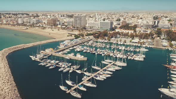 Aerial View Yacht Parking at Sea Within European City