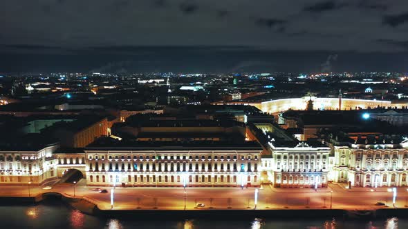 Aerial View of Winter Palace or Hermitage From Palace Embankment with Palace Square in the