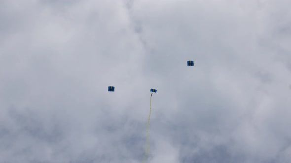 Air force soldiers with parachutes in the sky