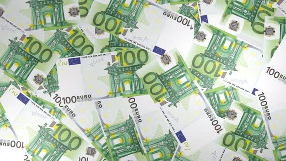 100 Euro bills background. Many banknotes. alt