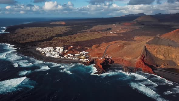 Flying Over Volcanic Lake El Golfo, Lanzarote, Canary Islands.