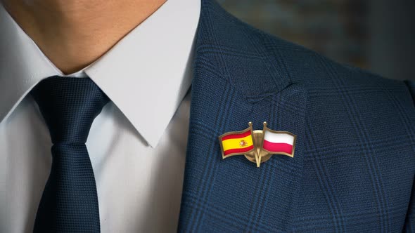 Businessman Friend Flags Pin Spain Poland