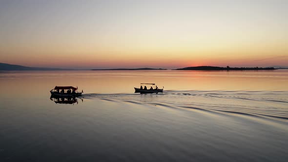 fishing boat on lake at sunset golyazi , bursa turkey  31