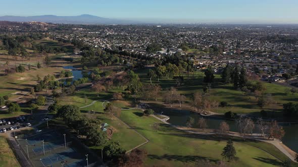 Panning right to show the Lake at La Mirada Regional Park.