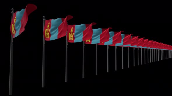 Row Of Mongolia Flags With Alpha 4K