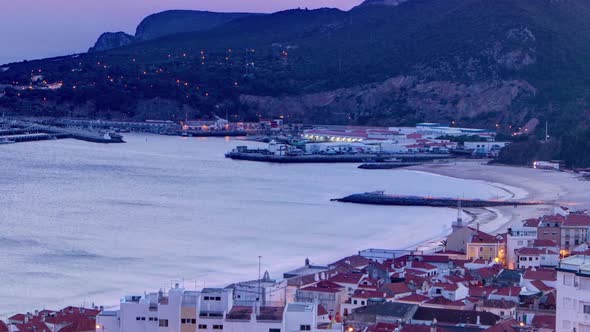 Twilight After Sunset in Sesimbra Portugal Timelapse