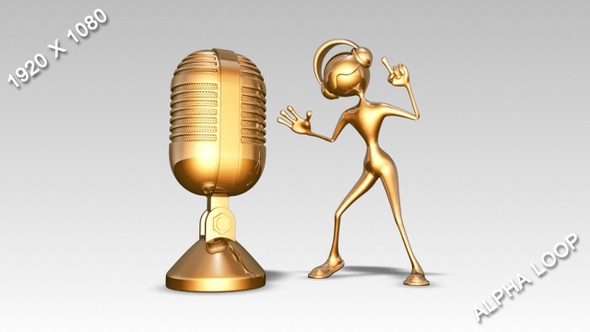 Gold Man 3D Character - Singer with Microphone