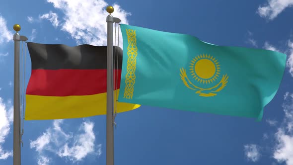 Germany Flag Vs Kazakhstan On Flagpole