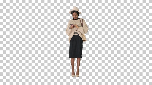 Pretty african american woman in knitted, Alpha Channel