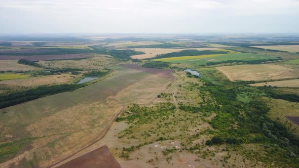 Top View of the Fields with Ponds