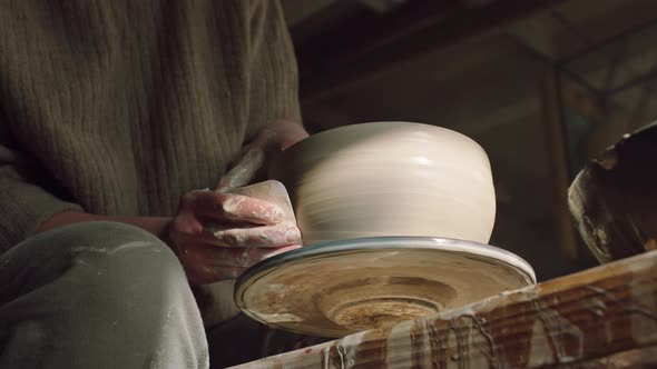 Beautiful Clay Pot Is Being Scraped By Potter