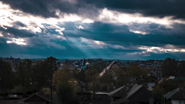 Dramatic Sky Over the Russian Village