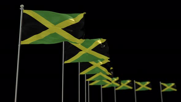 Jamaica Row Of Flags Animation Include Alpha Channel