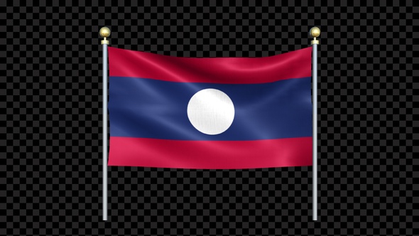 Laos Flag Waving In Double Pole Looped