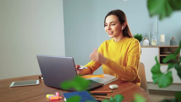 Girl Student Talking Online Via Webcam Using Video Call with Teacher