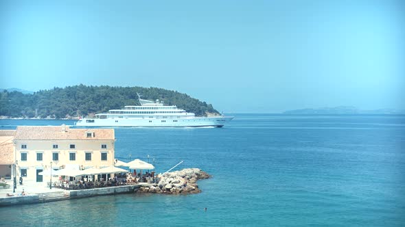 Greek Island Corfu And Ship. Kerkyra City Inspiration Travel Holiday Trip. Sea Breeze Summertime.