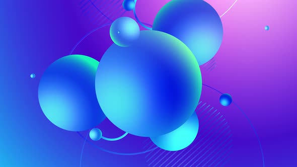 Blue balls and circle rings with smooth movement on a gradient background