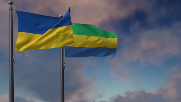 Gabon Flag Waving Along With The National Flag Of The Ukraine - 4K