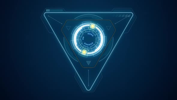 Blue triangle and circle rotation with head up display futuristic elements abstract background