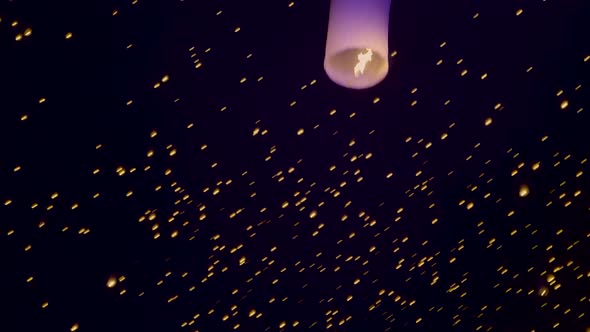 Sky Lanterns Fly Into The Night Sky