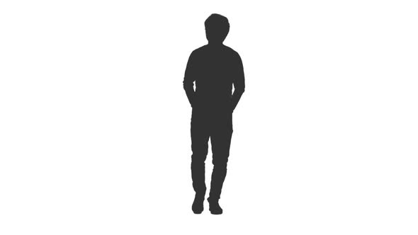 Silhouette of Walking Man With Hands in Pockets