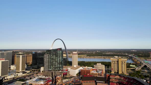 American City Concept - Downtown St. Louis, Missouri with Aerial View of Sports Stadium & other Buil