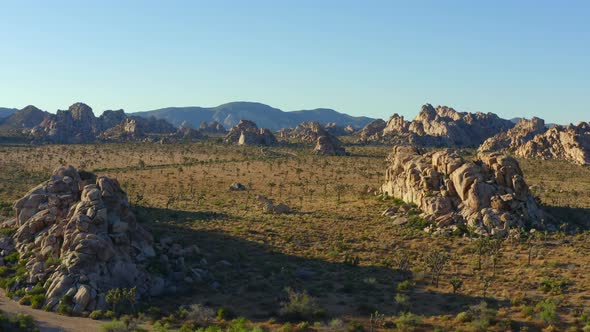 Flying over open desert in Joshua Tree National Park