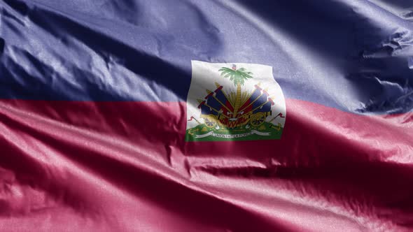 Haiti textile flag waving on the wind. 10 seconds loop.