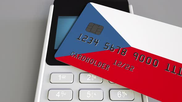 Payment Terminal with Card Featuring Flag of the Czech Republic